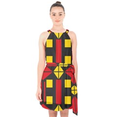 Abstract Pattern Geometric Backgrounds   Halter Collar Waist Tie Chiffon Dress by Eskimos