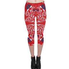 Floral Folk Damask Pattern Fantasy Flowers  Capri Leggings  by Eskimos