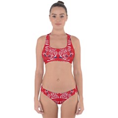 Floral Folk Damask Pattern Fantasy Flowers  Cross Back Hipster Bikini Set by Eskimos