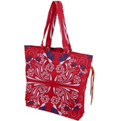 Floral Folk Damask Pattern Fantasy Flowers  Drawstring Tote Bag by Eskimos