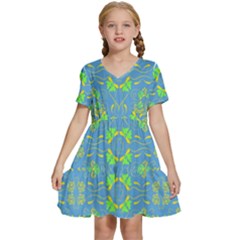 Floral Folk Damask Pattern Fantasy Flowers  Kids  Short Sleeve Tiered Mini Dress by Eskimos