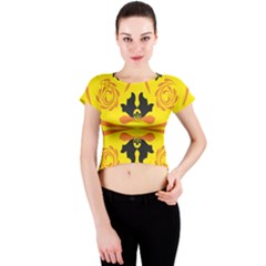 Floral Folk Damask Pattern Fantasy Flowers  Crew Neck Crop Top