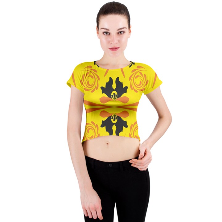 Floral folk damask pattern Fantasy flowers  Crew Neck Crop Top