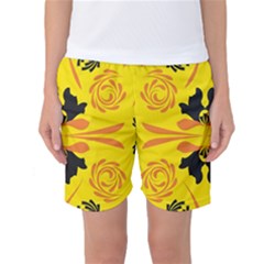 Floral Folk Damask Pattern Fantasy Flowers  Women s Basketball Shorts by Eskimos