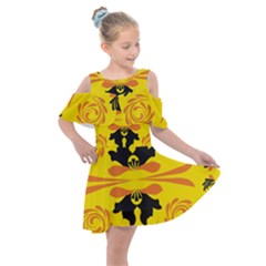 Floral Folk Damask Pattern Fantasy Flowers  Kids  Shoulder Cutout Chiffon Dress