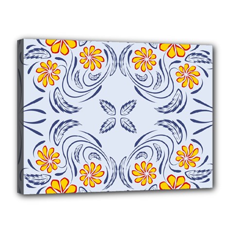 Floral Folk Damask Pattern Fantasy Flowers  Canvas 16  X 12  (stretched) by Eskimos