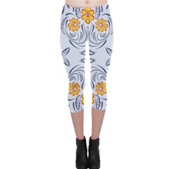 Floral Folk Damask Pattern Fantasy Flowers  Capri Leggings  by Eskimos