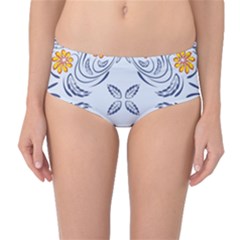 Floral Folk Damask Pattern Fantasy Flowers  Mid-waist Bikini Bottoms by Eskimos