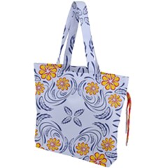 Floral Folk Damask Pattern Fantasy Flowers  Drawstring Tote Bag by Eskimos