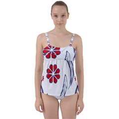 Folk Flowers Print Floral Pattern Ethnic Art Twist Front Tankini Set by Eskimos