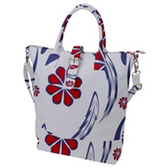 Folk Flowers Print Floral Pattern Ethnic Art Buckle Top Tote Bag by Eskimos