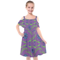 Folk Flowers Print Floral Pattern Ethnic Art Kids  Cut Out Shoulders Chiffon Dress by Eskimos