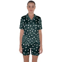 Leaves Pattern Satin Short Sleeve Pajamas Set by CoshaArt