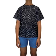 Pixel Grid Dark Black And White Pattern Kids  Short Sleeve Swimwear by dflcprintsclothing