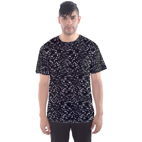 Pixel Grid Dark Black And White Pattern Men s Sport Mesh Tee by dflcprintsclothing