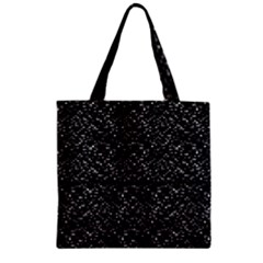 Pixel Grid Dark Black And White Pattern Zipper Grocery Tote Bag by dflcprintsclothing