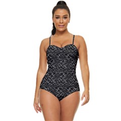Pixel Grid Dark Black And White Pattern Retro Full Coverage Swimsuit by dflcprintsclothing