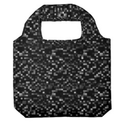 Pixel Grid Dark Black And White Pattern Premium Foldable Grocery Recycle Bag by dflcprintsclothing