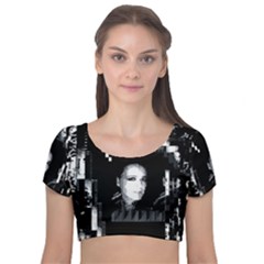 Mrn Echo Velvet Short Sleeve Crop Top  by MRNStudios