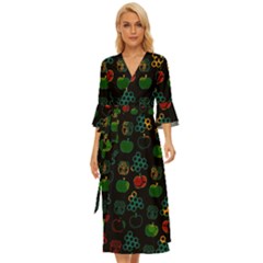 Apples Honey Honeycombs Pattern Midsummer Wrap Dress