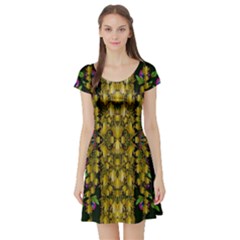 Fanciful Fantasy Flower Forest Short Sleeve Skater Dress by pepitasart