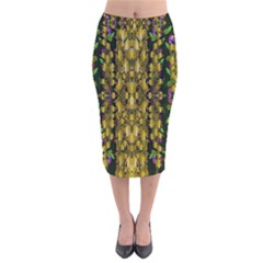 Fanciful Fantasy Flower Forest Velvet Midi Pencil Skirt by pepitasart