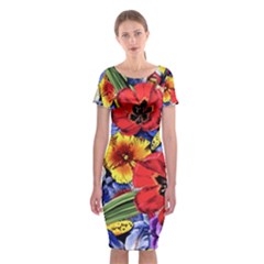 Flower Pattern Classic Short Sleeve Midi Dress by CoshaArt