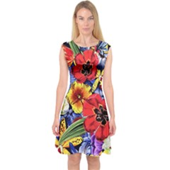 Flower Pattern Capsleeve Midi Dress by CoshaArt