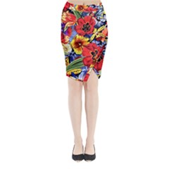 Flower Pattern Midi Wrap Pencil Skirt