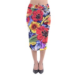 Flower Pattern Velvet Midi Pencil Skirt by CoshaArt