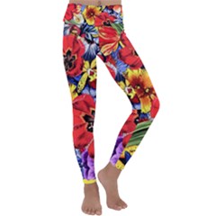 Flower Pattern Kids  Lightweight Velour Classic Yoga Leggings by CoshaArt