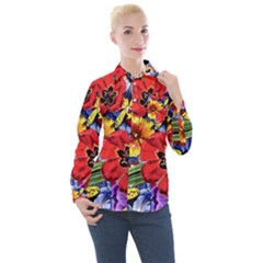 Flower Pattern Women s Long Sleeve Pocket Shirt