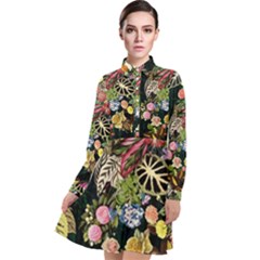 Tropical Pattern Long Sleeve Chiffon Shirt Dress by CoshaArt