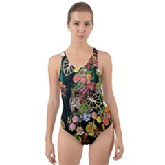 Tropical Pattern Cut-out Back One Piece Swimsuit by CoshaArt