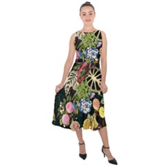 Tropical Pattern Midi Tie-back Chiffon Dress by CoshaArt