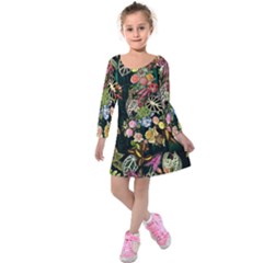 Tropical Pattern Kids  Long Sleeve Velvet Dress by CoshaArt