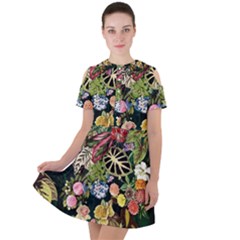 Tropical Pattern Short Sleeve Shoulder Cut Out Dress  by CoshaArt