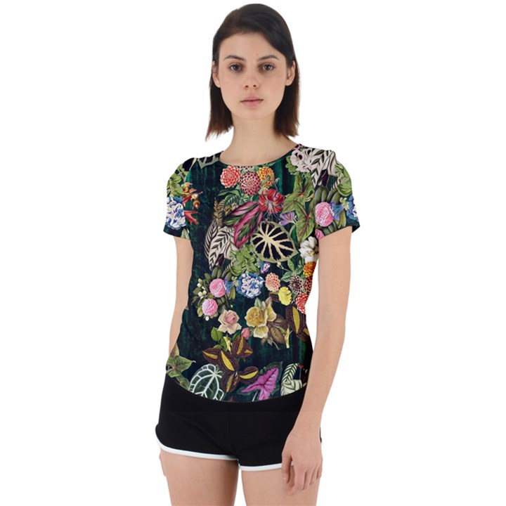 Tropical Pattern Back Cut Out Sport Tee