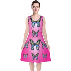 Butterfly V-neck Midi Sleeveless Dress 