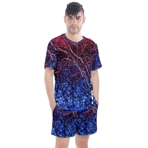 Autumn Fractal Forest Background Men s Mesh Tee And Shorts Set by Amaryn4rt