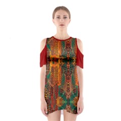 Red Abbey Abstract Animal Print Shoulder Cutout One Piece Dress by MickiRedd