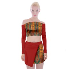 Red Abbey Abstract Animal Print Off Shoulder Top With Mini Skirt Set by MickiRedd