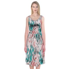 Colorful Spotted Reptilian Coral Midi Sleeveless Dress by MickiRedd