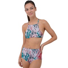Colorful Spotted Reptilian Coral High Waist Tankini Set by MickiRedd