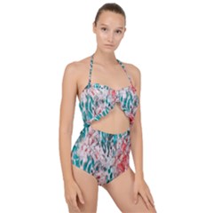 Colorful Spotted Reptilian Coral Scallop Top Cut Out Swimsuit by MickiRedd
