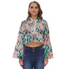 Colorful Spotted Reptilian Coral Boho Long Bell Sleeve Top