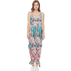 Colorful Spotted Reptilian Coral Sleeveless Tie Ankle Chiffon Jumpsuit by MickiRedd