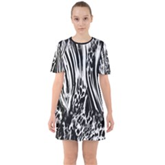 Zebra Leopard Black 7000 Sixties Short Sleeve Mini Dress by MickiRedd