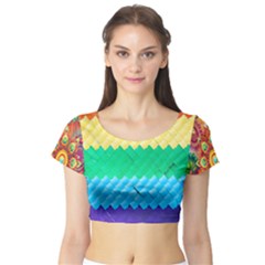 Mandalas-1084082 Textured-rainbow Short Sleeve Crop Top by jellybeansanddinosaurs