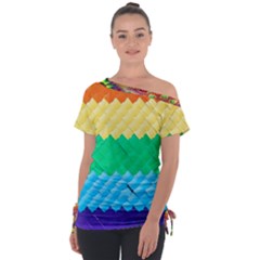 Mandalas-1084082 Textured-rainbow Off Shoulder Tie-up Tee